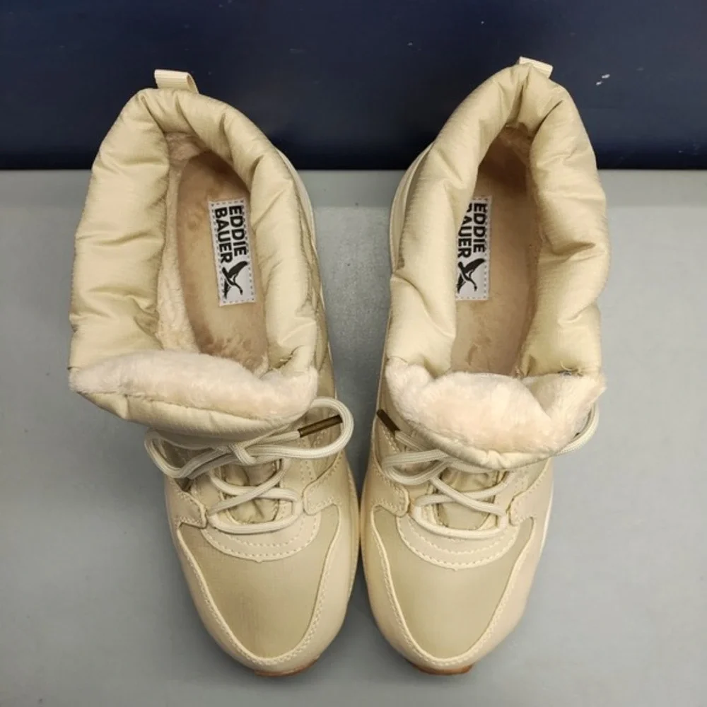 Eddie Bauer Balasana Winter Boots Womens US Size 8M Tan White Synthetic Lace‎ Up